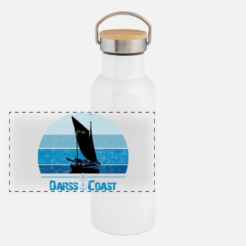 Darss Coast mit Zeesboot Panorama Thermosflasche mit Bambusdeckel