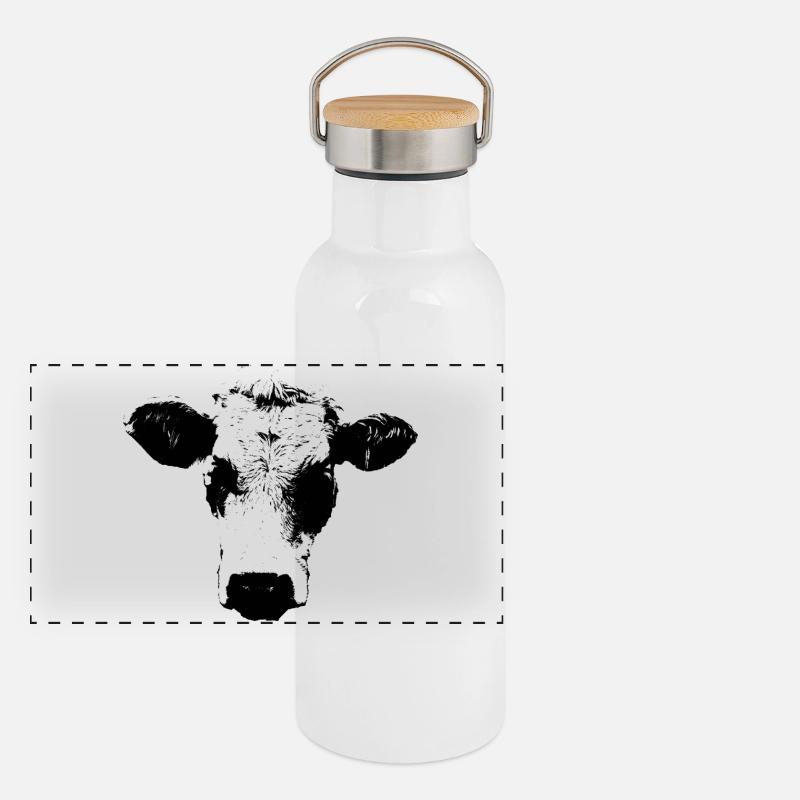Bande dessinée vache en noir et blanc Gourde isotherme avec bouchon en bambou