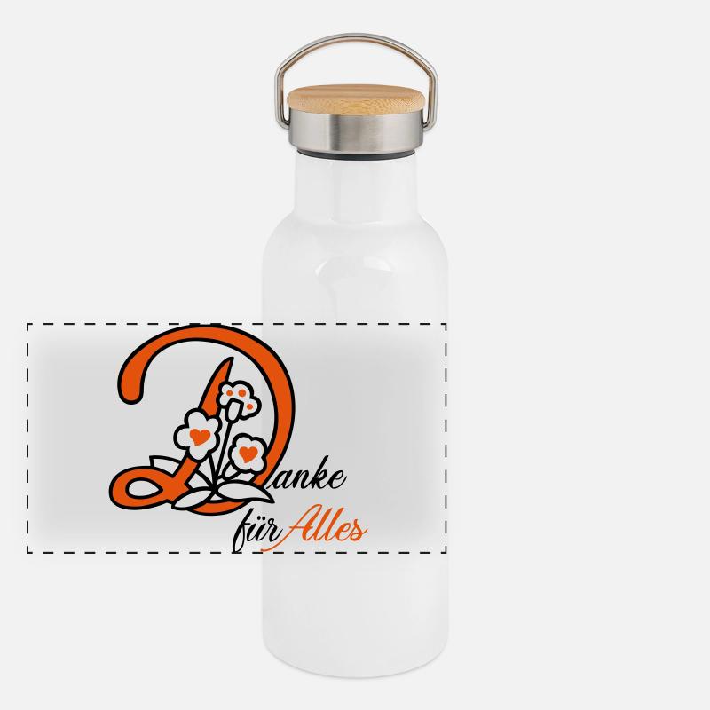 Danke, thanks, Liebe Panorama Thermosflasche mit Bambusdeckel