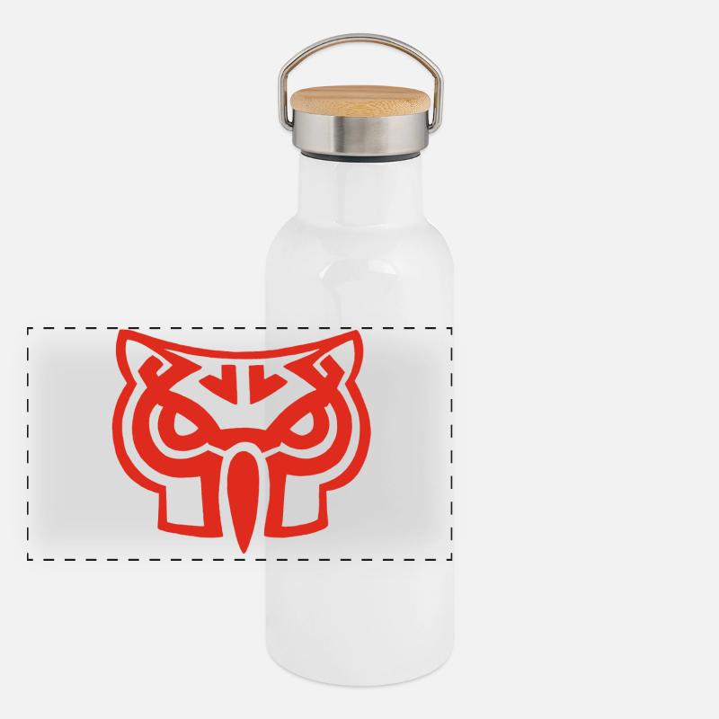 Red owl head Panoramic Thermal Bottle with Bamboo Lid