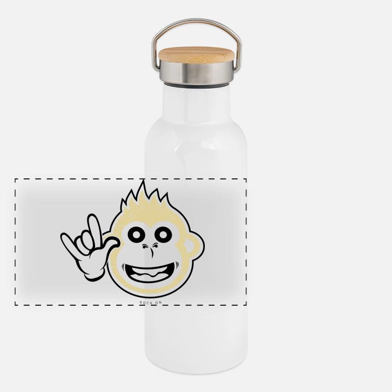 Rock on monkey - Panorama Thermosflasche mit Bambusdeckel - Weiß