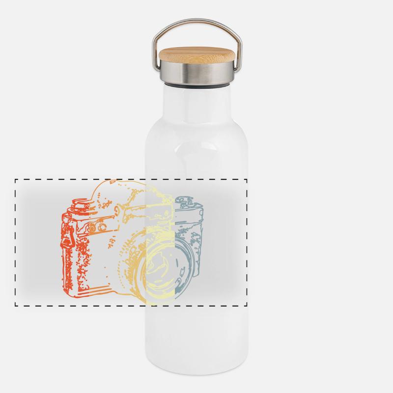 Dessin de caméra analogique rétro Gourde isotherme avec bouchon en bambou