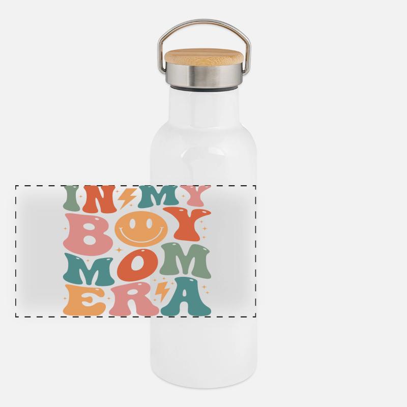 Buntes Design mit Vintage-Lächeln Panorama Thermosflasche mit Bambusdeckel