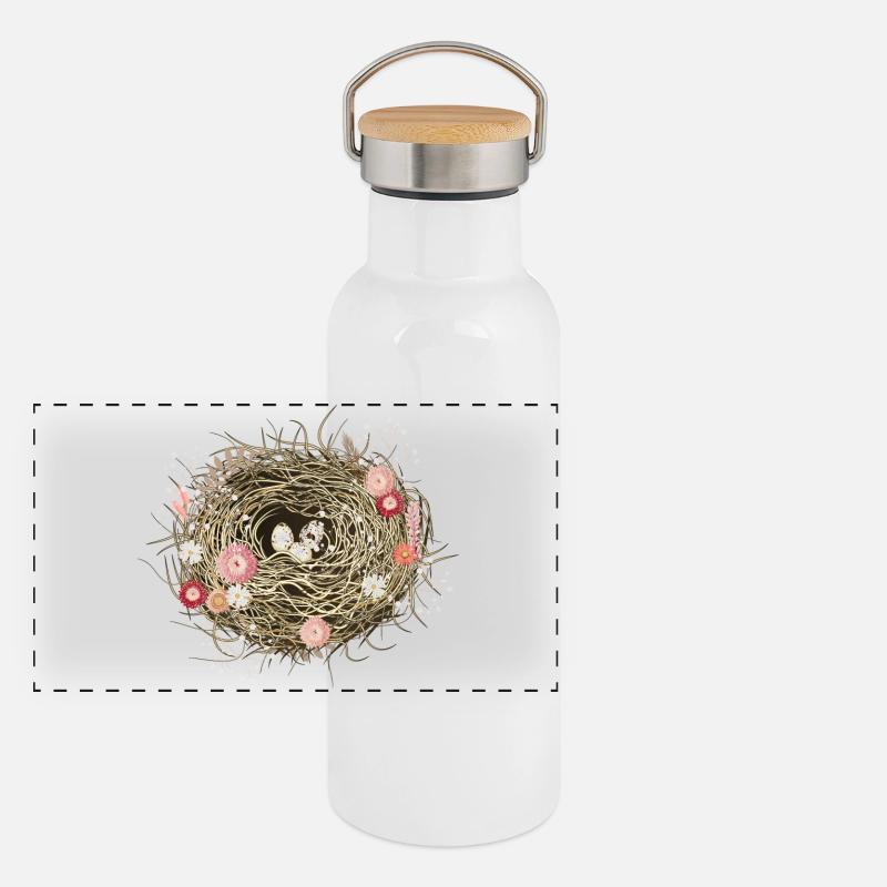 Nid d’oiseau ou panier de Pâques avec des fleurs séchées Gourde isotherme avec bouchon en bambou