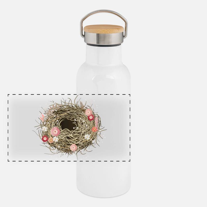 empty bird's nest or easter basket with dried flowers Panoramic Thermal Bottle with Bamboo Lid