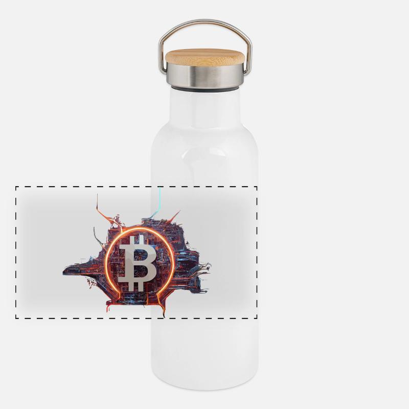 Conception cyber-moderne du Bitcoin Gourde isotherme avec bouchon en bambou