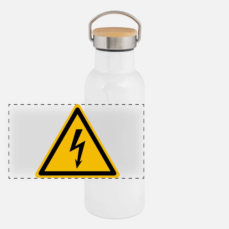 Warnung Vor Vlektrischer Spannung Warnzeichen Panorama Thermosflasche mit Bambusdeckel