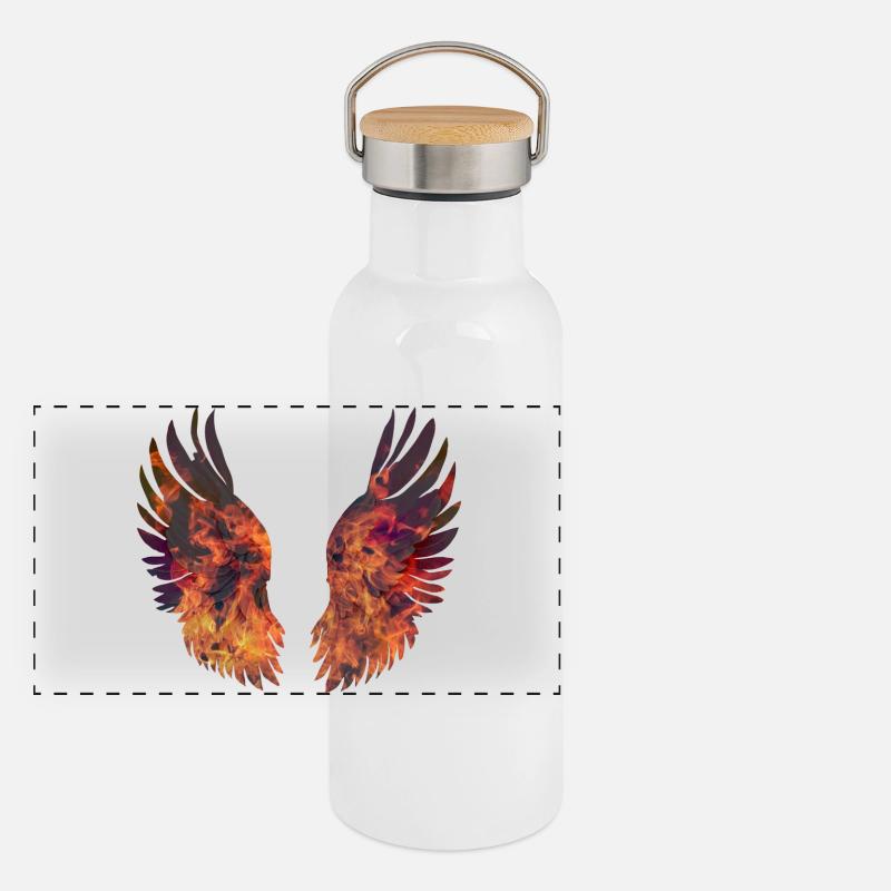 Hell brennende Flügel Panorama Thermosflasche mit Bambusdeckel