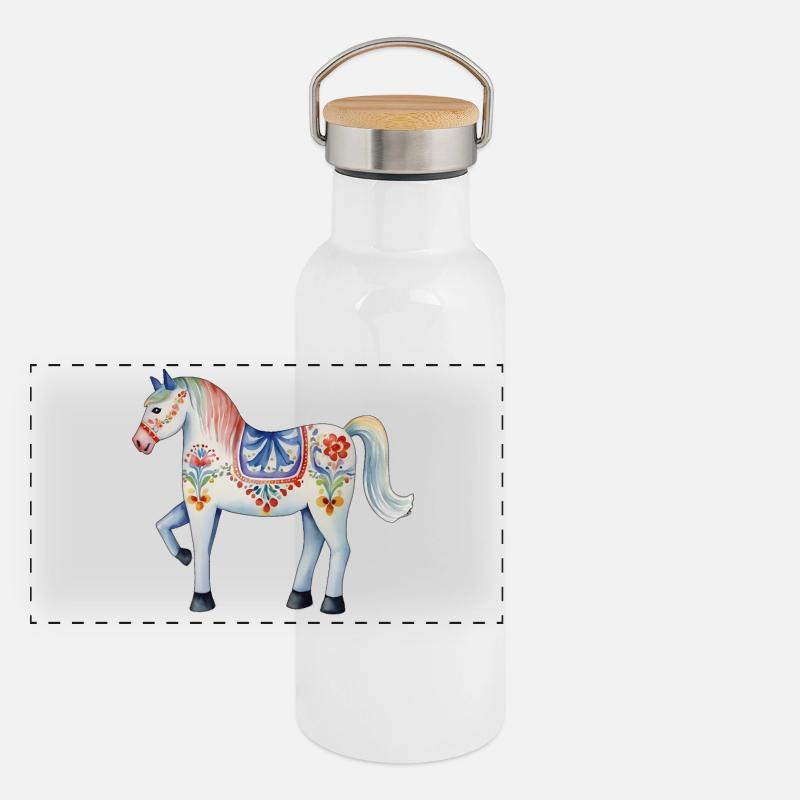 Dalapferd Panorama Thermosflasche mit Bambusdeckel