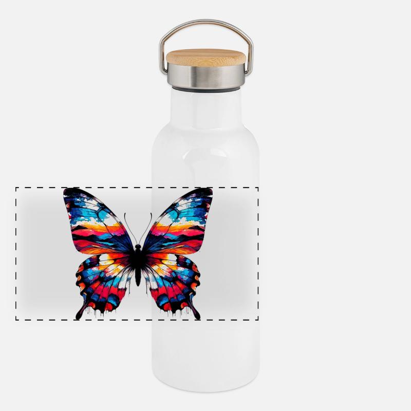 Schmetterling Panorama Thermosflasche mit Bambusdeckel