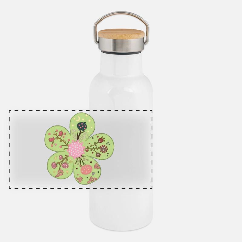Patchworkfrühlingsblume Panorama Thermosflasche mit Bambusdeckel