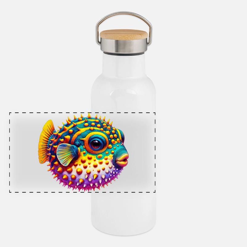Kugelfisch Panorama Thermosflasche mit Bambusdeckel