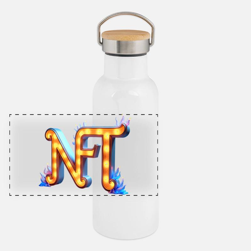 NFT in Lichtern – Leuchtendes Schilderdesign Panorama Thermosflasche mit Bambusdeckel