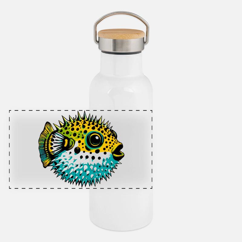 Kugelfisch Panorama Thermosflasche mit Bambusdeckel