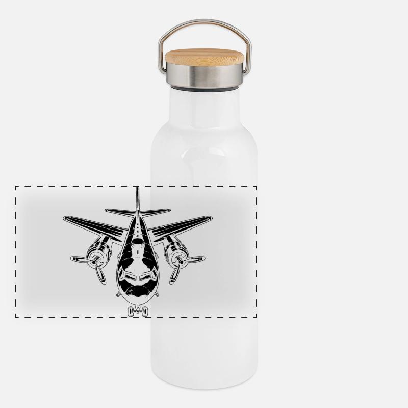 Airplane Drawing Panoramic Thermal Bottle with Bamboo Lid