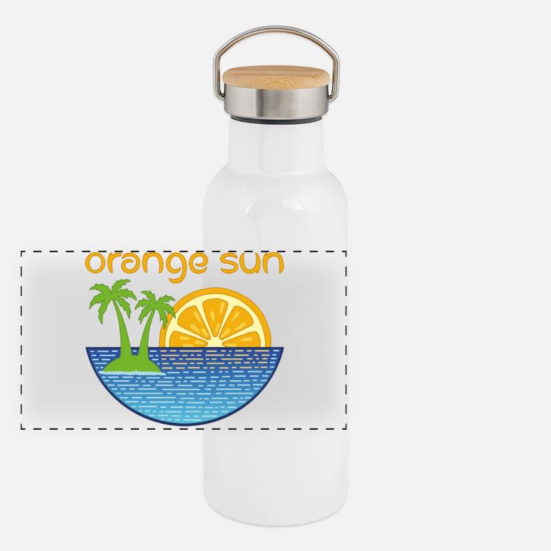 Soleil orange Gourde isotherme avec bouchon en bambou