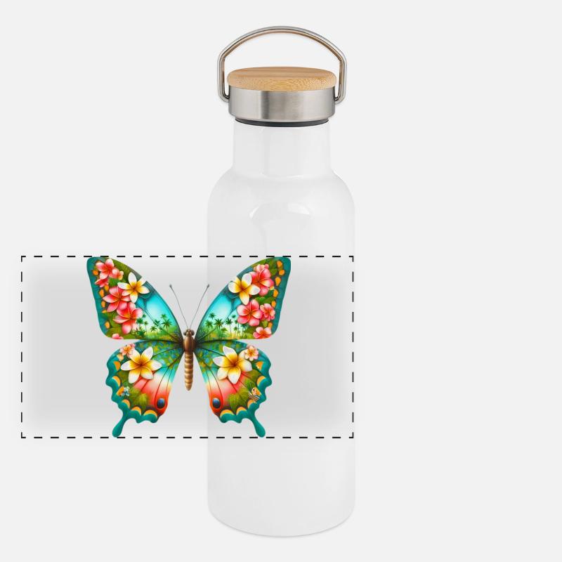 Papillon Plumeria Frangipanier Plumerie Gourde isotherme avec bouchon en bambou