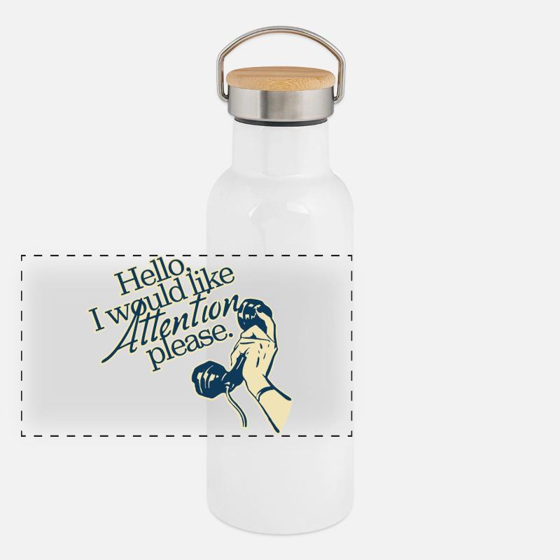Hello, I Need Attention – Retro Statement Panorama Thermosflasche mit Bambusdeckel