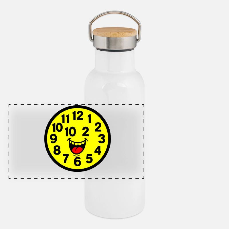 Cheerful Parodized Clock Design Panoramic Thermal Bottle with Bamboo Lid