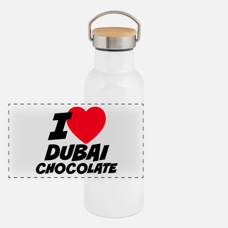 Ich liebe Dubai Schokolade Panorama Thermosflasche mit Bambusdeckel