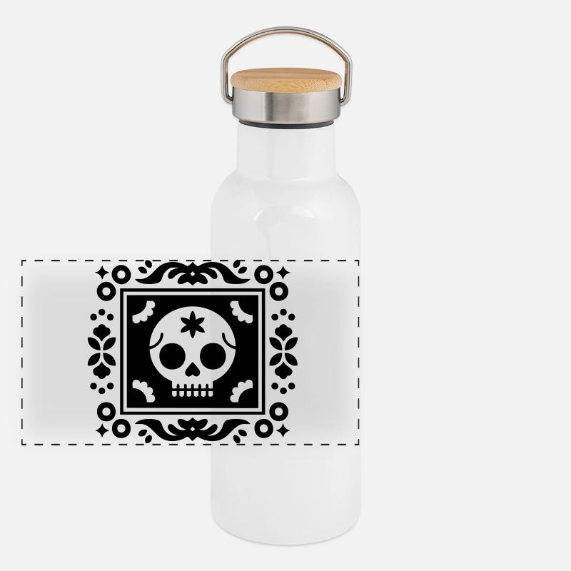 Jour du Crâne Mort Gourde isotherme avec bouchon en bambou