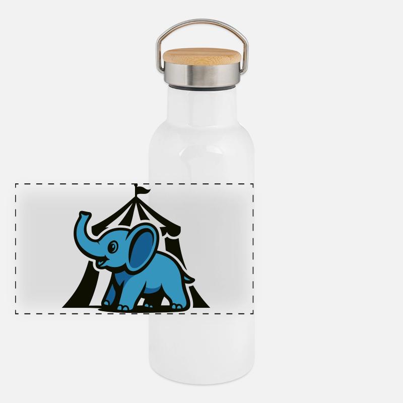 Blauer Circuselefant Panorama Thermosflasche mit Bambusdeckel