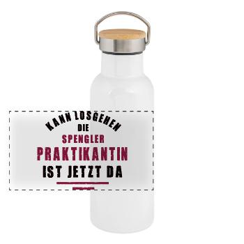 Praktikantin Spenglerin Praktikum Spenglerei - Panorama Thermosflasche mit Bambusdeckel - Weiß - Vorne