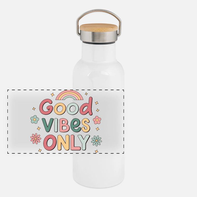 Gute Vibes, Pastellregenbogen Panorama Thermosflasche mit Bambusdeckel