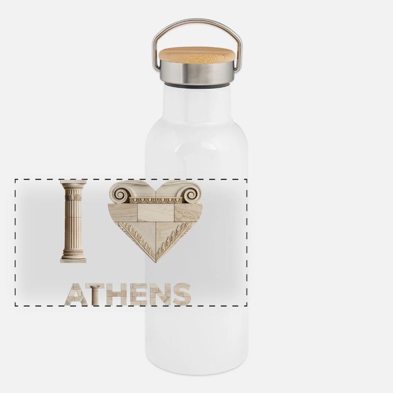 ATHENS – Marble Architectural Lettering - Panorama Thermosflasche mit Bambusdeckel - Weiß