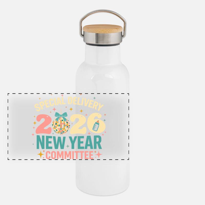 Neujahr 2020 Disco Komitee Panorama Thermosflasche mit Bambusdeckel