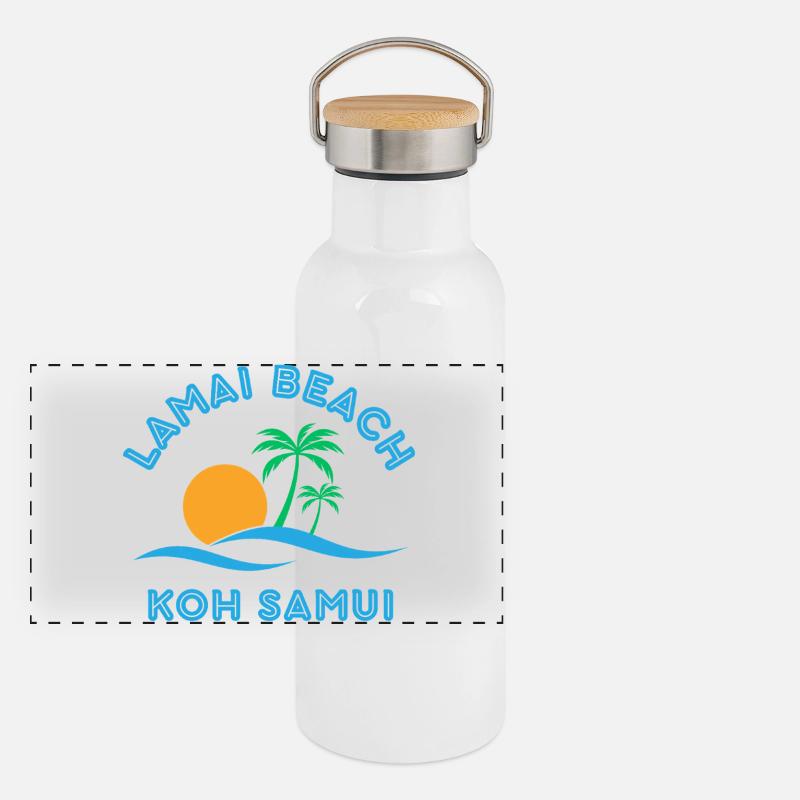 Lamai Beach Koh Samui Palm Sunset Panoramic Thermal Bottle with Bamboo Lid
