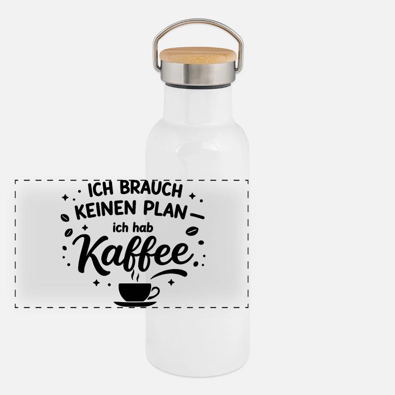 Ich brauch kein plan ich brauch Kaffee Panorama Thermosflasche mit Bambusdeckel