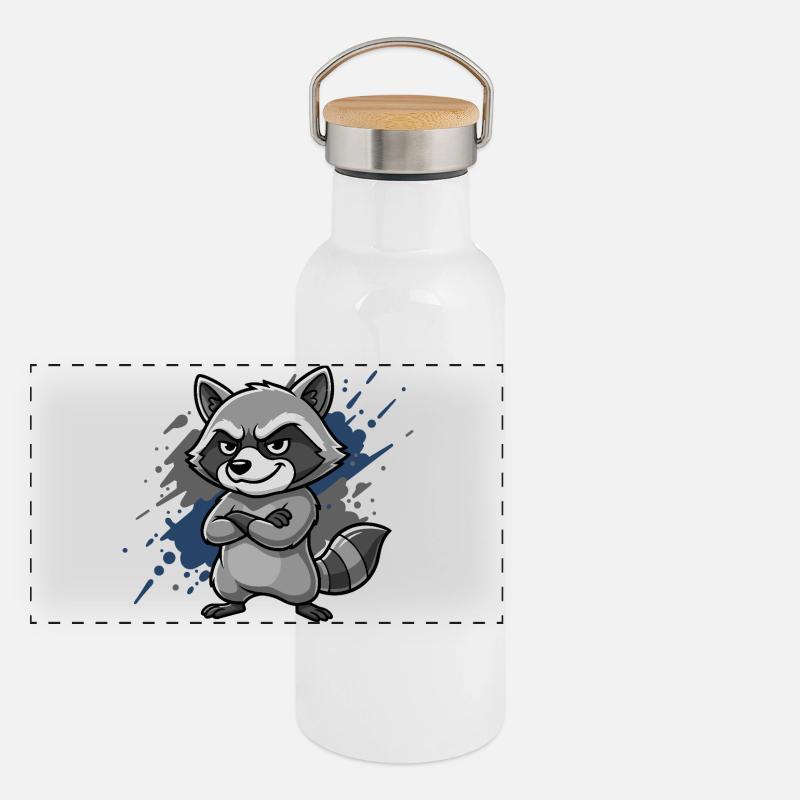 Grimmischer Waschbär Blau Spritzer Panorama Thermosflasche mit Bambusdeckel