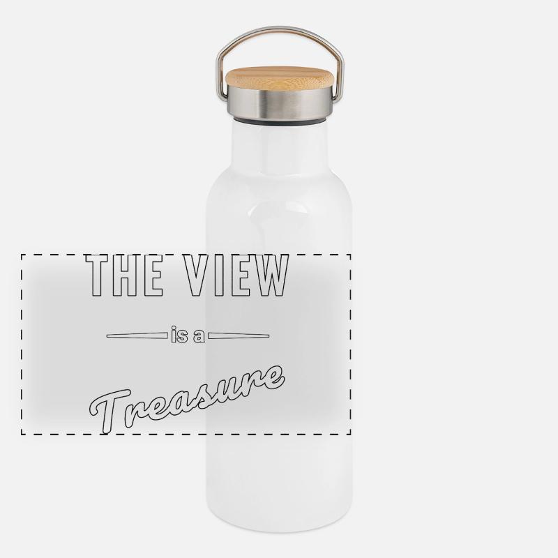 The View is a Treasure – Spruch Panorama Thermosflasche mit Bambusdeckel