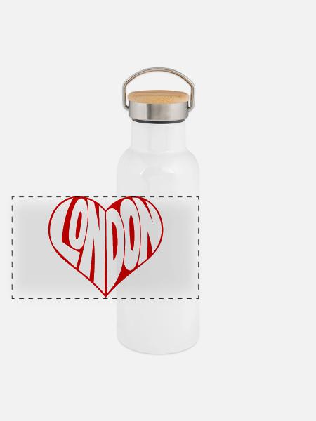 London Herz Typo - Panorama Thermosflasche mit Bambusdeckel - Weiß