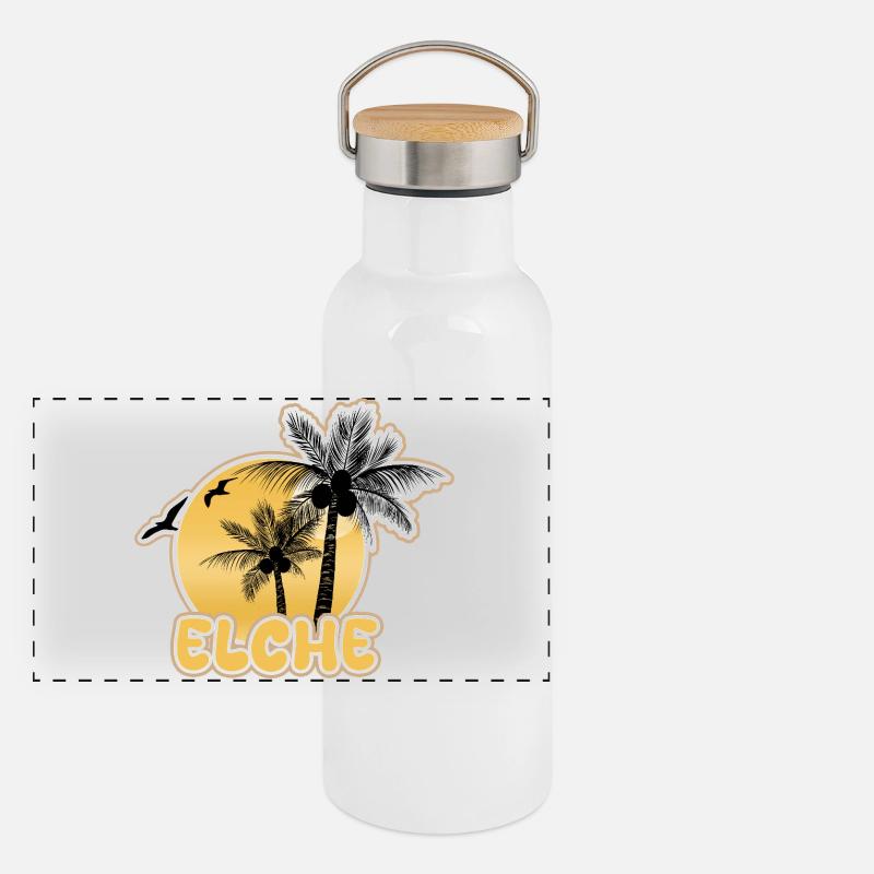 Strand Elche Panorama Thermosflasche mit Bambusdeckel