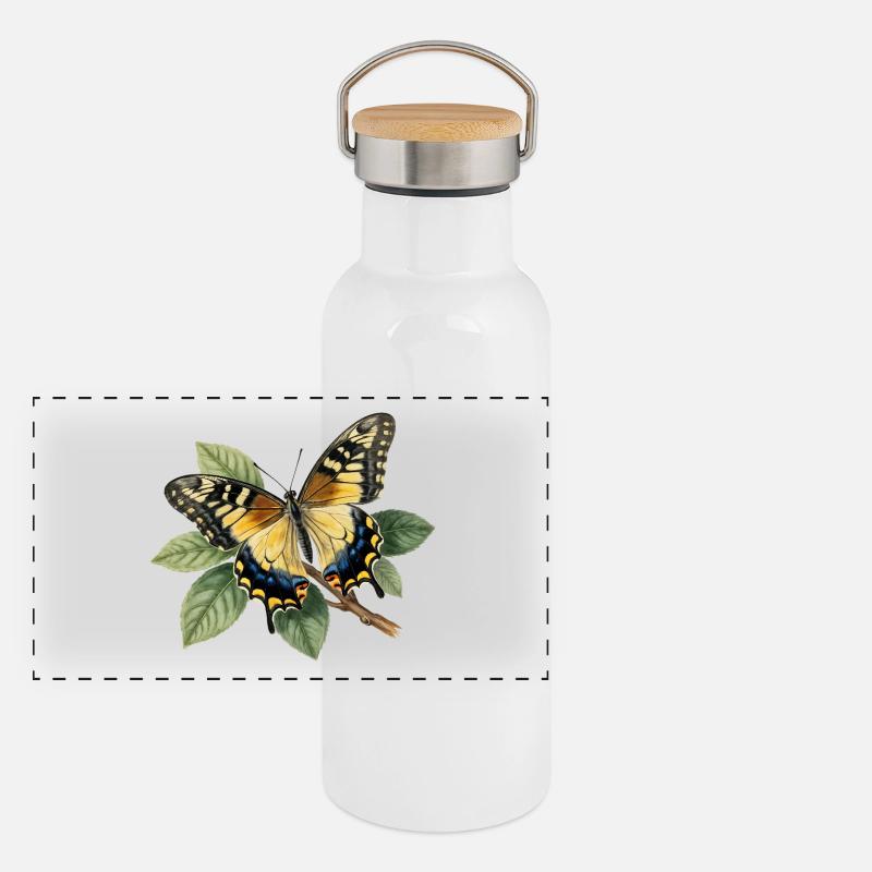 Machaon ou Grand porte-queue, Papilio machaon  Gourde isotherme avec bouchon en bambou