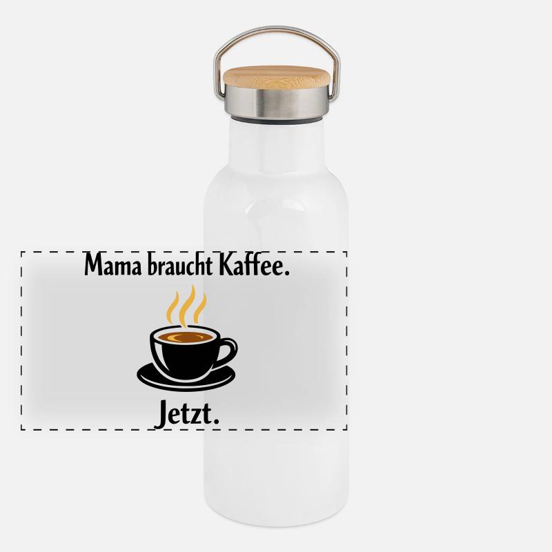 Mama braucht Kaffee – Lustiger Muttertag Spruch Panorama Thermosflasche mit Bambusdeckel