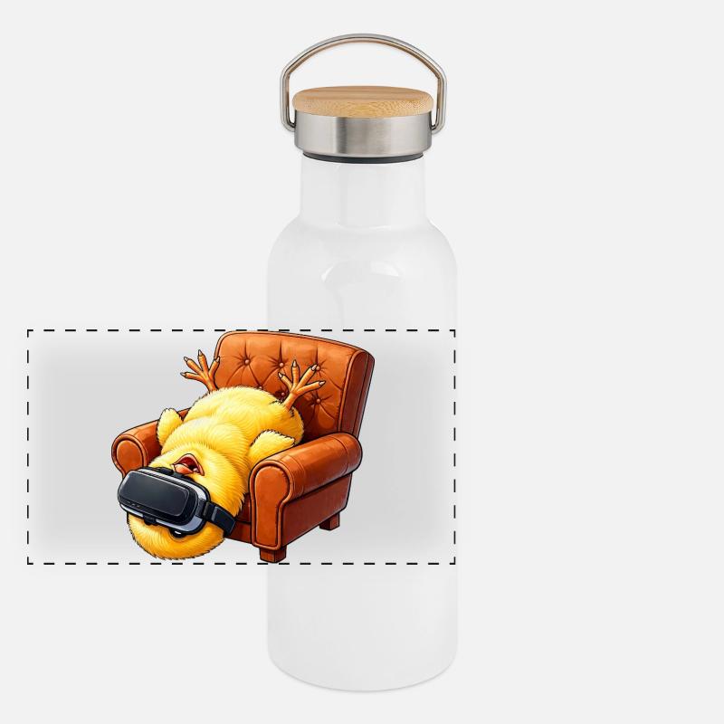 Küken mit VR Brille im Sessel Panorama Thermosflasche mit Bambusdeckel