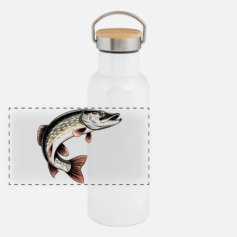 Brochet prédateur Gourde isotherme avec bouchon en bambou