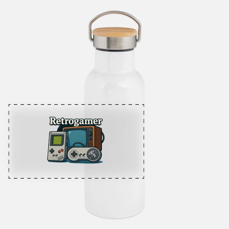 Rétrogamer Gourde isotherme avec bouchon en bambou