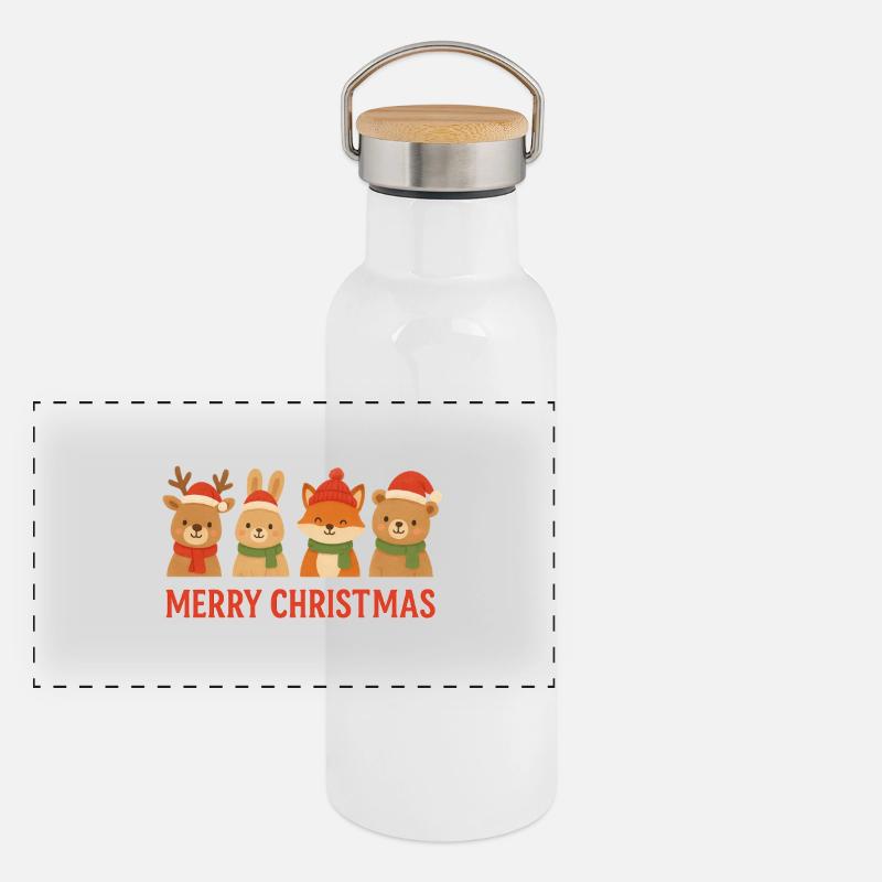 Weihnachts-Tierfreunde-Text Panorama Thermosflasche mit Bambusdeckel