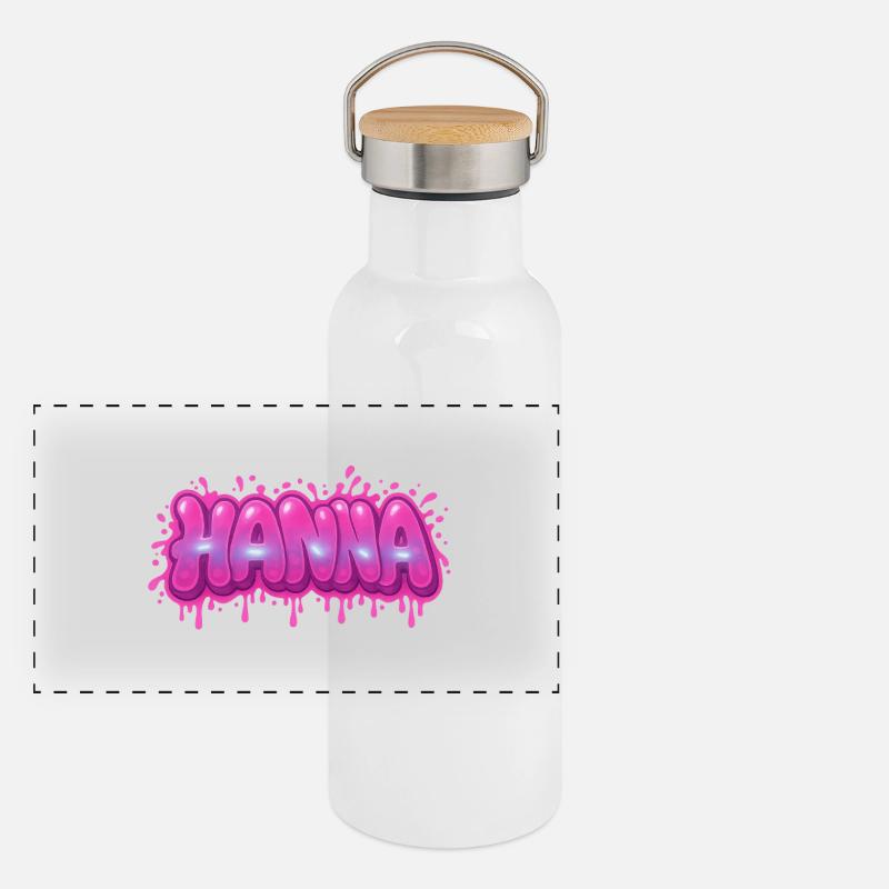 Graffiti  HANNA Prénom cadeau idéal imprimable sur Gourde isotherme avec bouchon en bambou