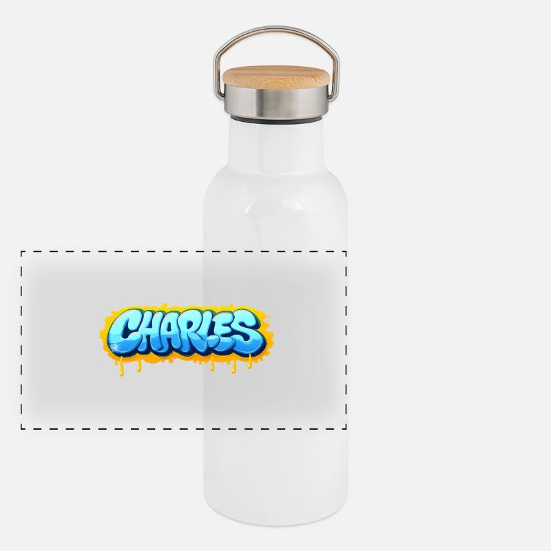 Graffiti  CHARLES Prénom cadeau idéal imprimable s Gourde isotherme avec bouchon en bambou