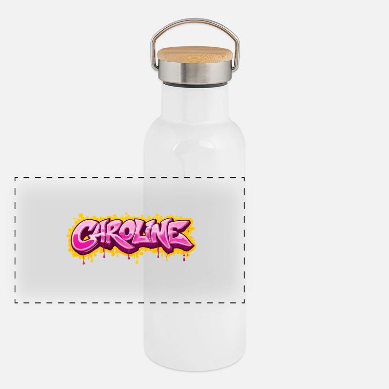 GRAFFITI NAME CAROLINE FOR PERFECT GIFT PRINTABL - Panoramic Thermal Bottle with Bamboo Lid - white