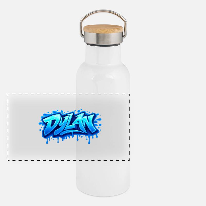 GRAFFITI NAME DYLAN FOR PERFECT GIFT PRINTABLE - Panoramic Thermal Bottle with Bamboo Lid - white