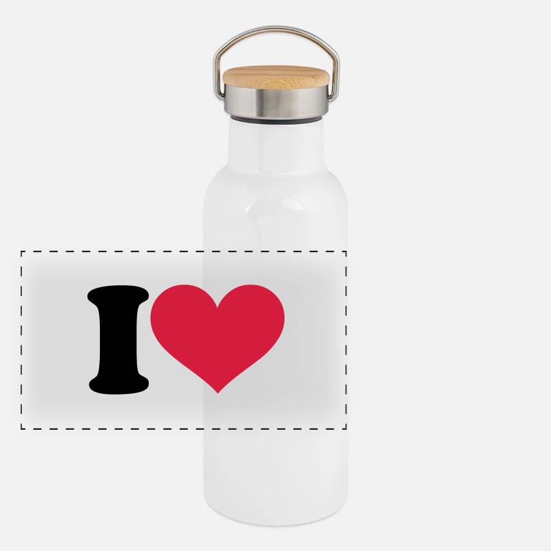 I love - Panorama Thermosflasche mit Bambusdeckel - Weiß