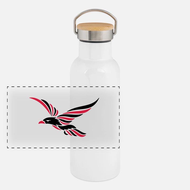 Tribal Rabe 2c - Panorama Thermosflasche mit Bambusdeckel - Weiß