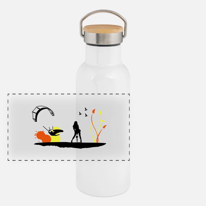 Kitesurfen Panorama Thermosflasche mit Bambusdeckel