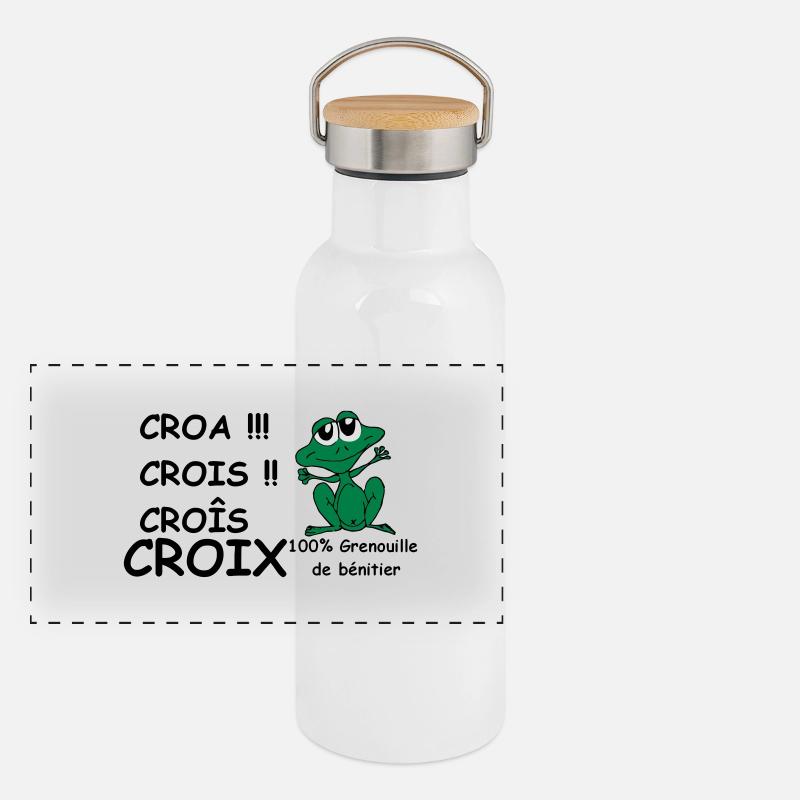 100% Grenouille de benitier Gourde isotherme avec bouchon en bambou
